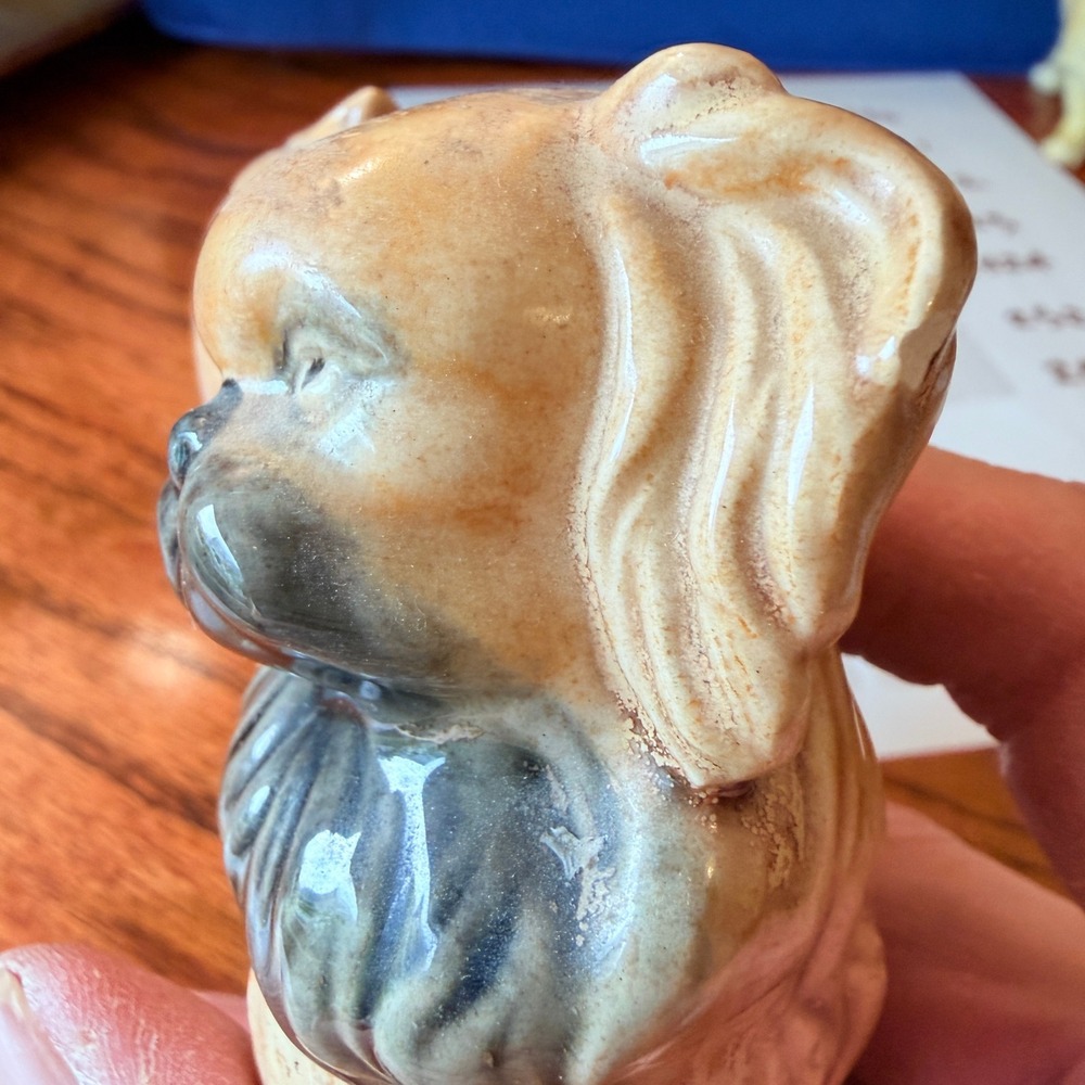 Vintage Pekingese Dog Figurine Ceramic Glazed Tan Brown Collectible Statuette - Picture 10 of 12